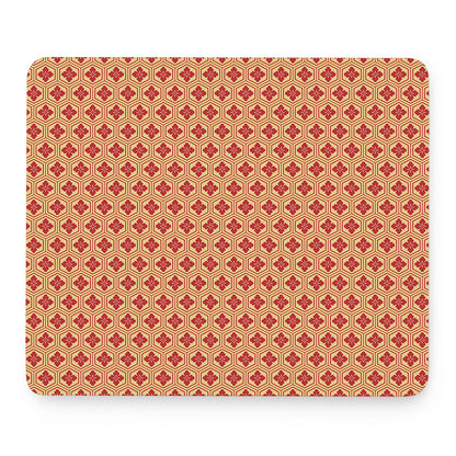 Red Japanese Flower Pattern Print Mouse Pad