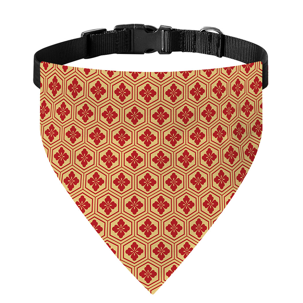Red Japanese Flower Pattern Print Over The Collar Dog Bandana