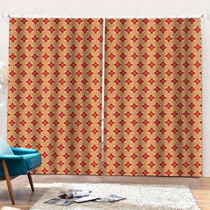 Red Japanese Flower Pattern Print Pencil Pleat Curtains