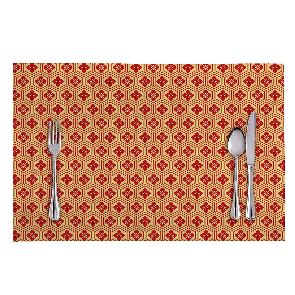 Red Japanese Flower Pattern Print Placemat