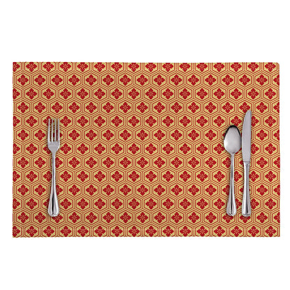 Red Japanese Flower Pattern Print Placemat