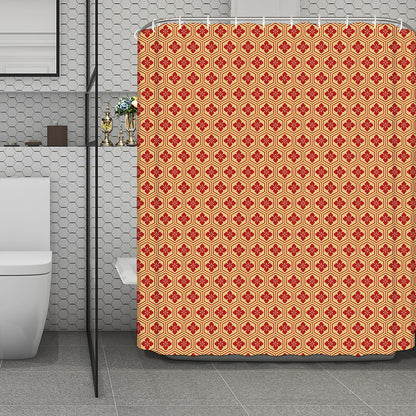 Red Japanese Flower Pattern Print Polyester Shower Curtain