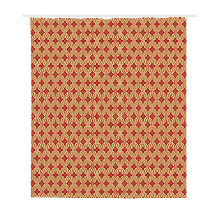 Red Japanese Flower Pattern Print Polyester Shower Curtain