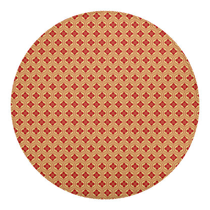 Red Japanese Flower Pattern Print Round Blanket