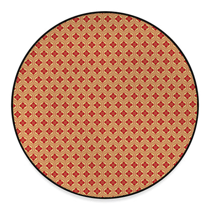 Red Japanese Flower Pattern Print Round Floor Mat