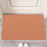 Red Japanese Flower Pattern Print Rubber Doormat