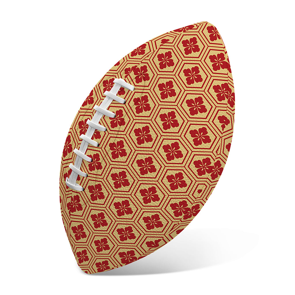 Red Japanese Flower Pattern Print Rugby Ball