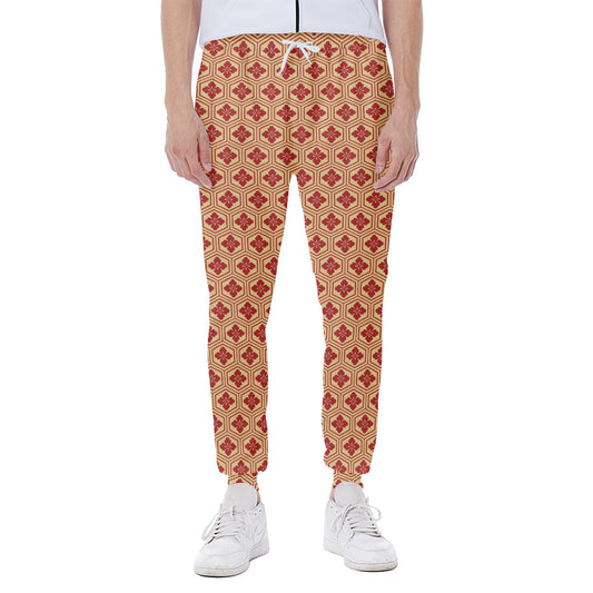 Red Japanese Flower Pattern Print Scuba Joggers