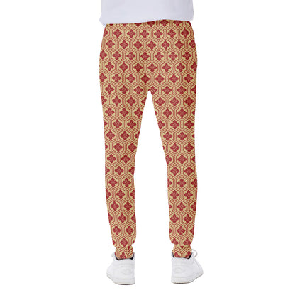 Red Japanese Flower Pattern Print Scuba Joggers