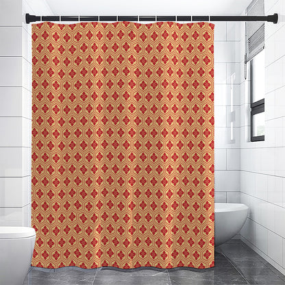 Red Japanese Flower Pattern Print Shower Curtain