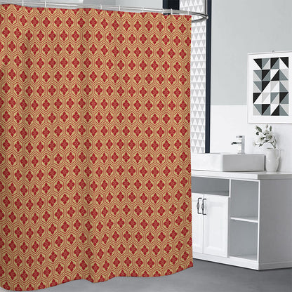 Red Japanese Flower Pattern Print Shower Curtain