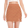Red Japanese Flower Pattern Print Side Slit Mini Skirt