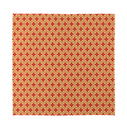 Red Japanese Flower Pattern Print Silk Bandana