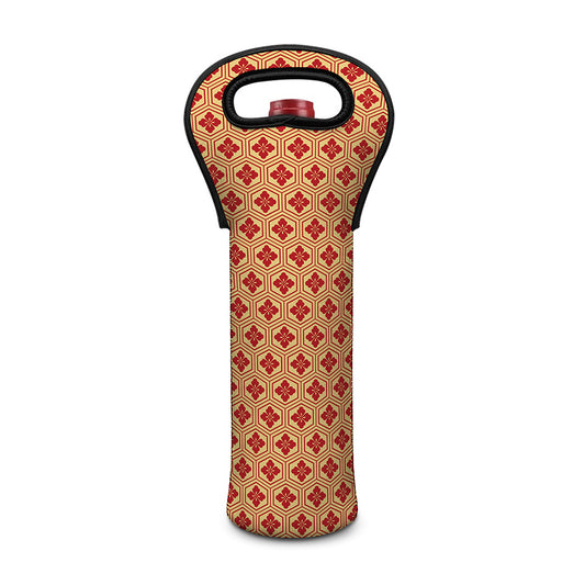 Red Japanese Flower Pattern Print Single Neoprene Wine Tote