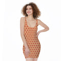 Red Japanese Flower Pattern Print Sleeveless Bodycon Dress