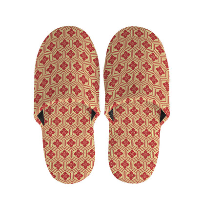 Red Japanese Flower Pattern Print Slippers