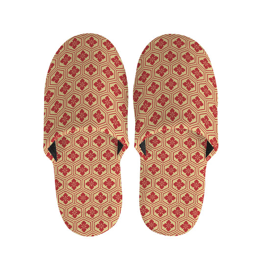 Red Japanese Flower Pattern Print Slippers