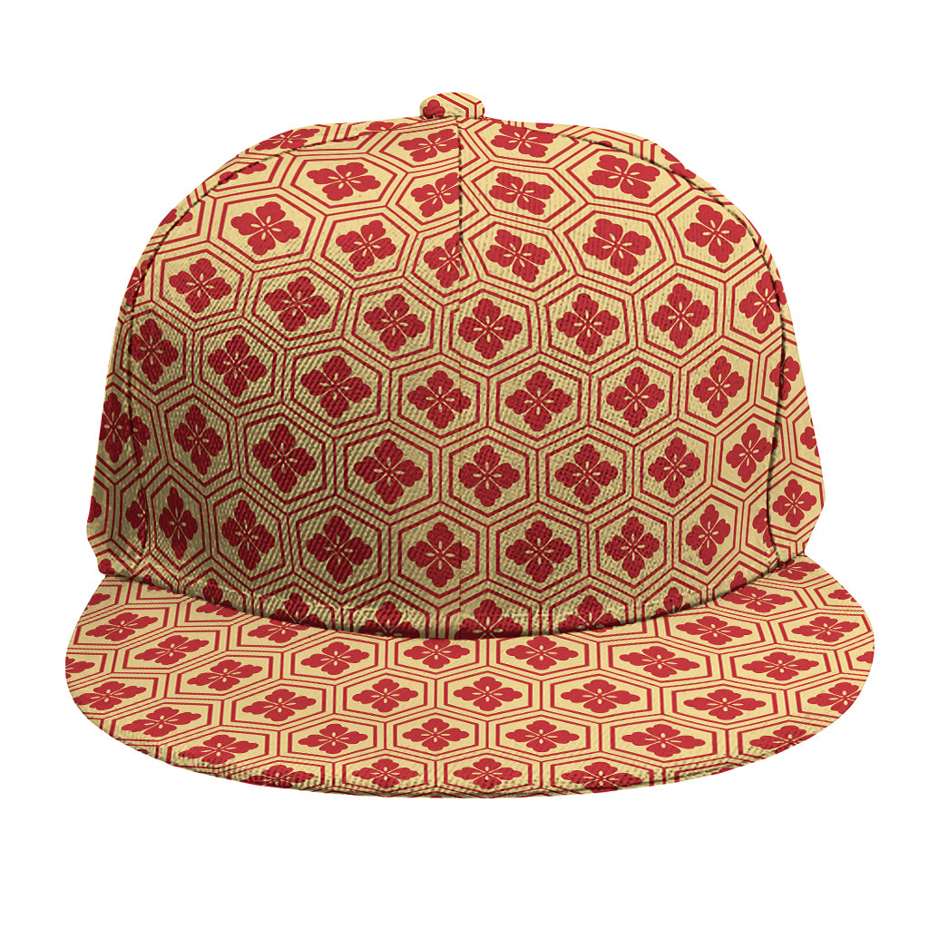 Red Japanese Flower Pattern Print Snapback Cap