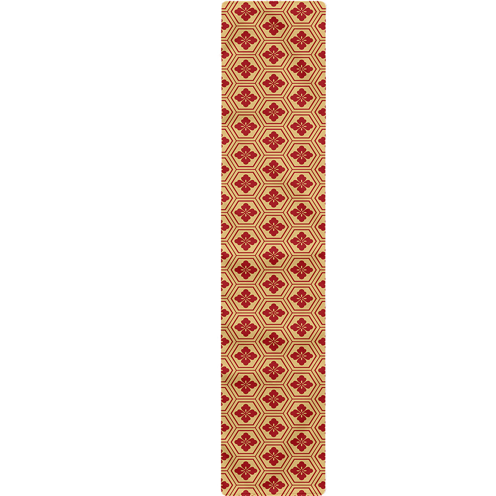 Red Japanese Flower Pattern Print Table Runner