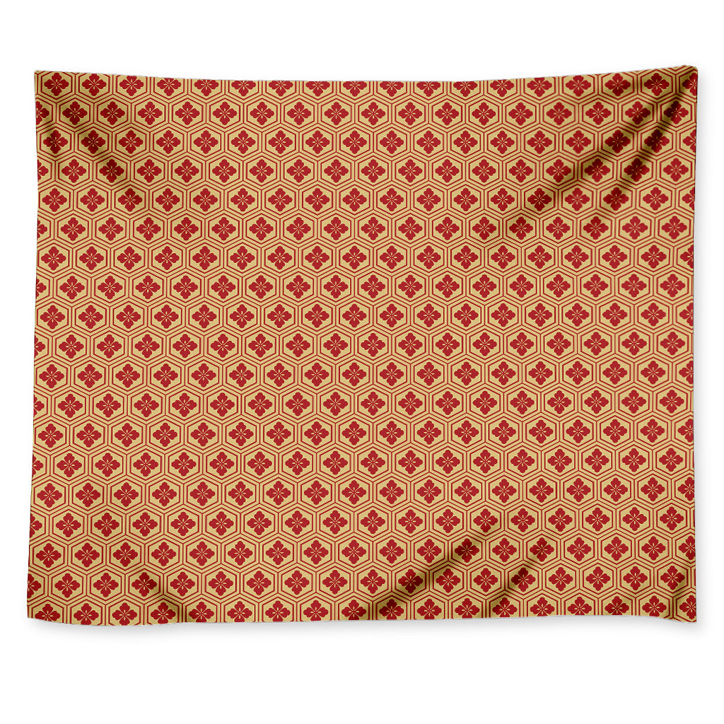 Red Japanese Flower Pattern Print Tapestry