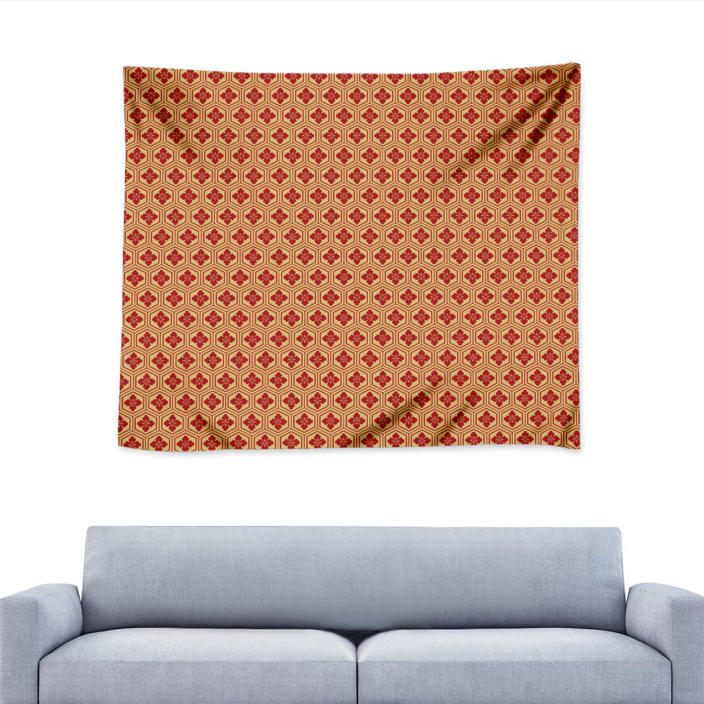Red Japanese Flower Pattern Print Tapestry