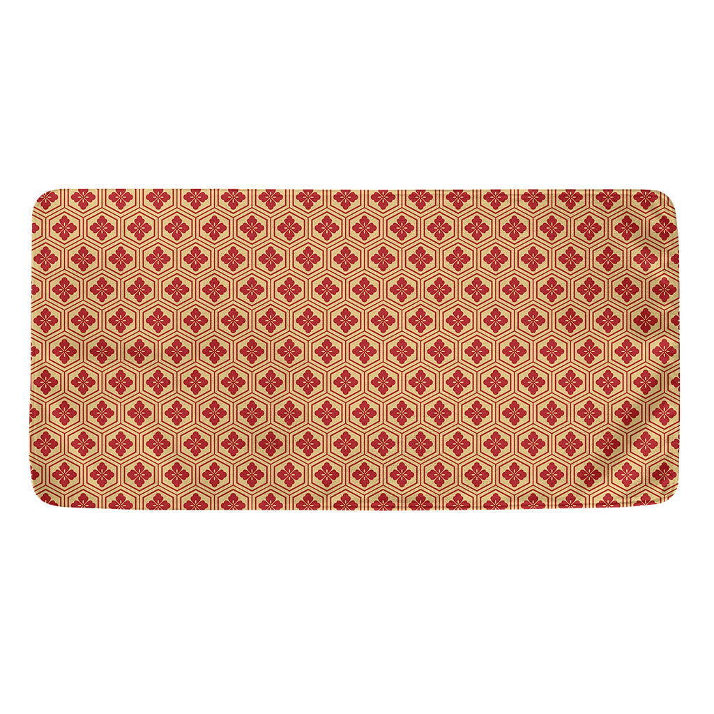 Red Japanese Flower Pattern Print Towel