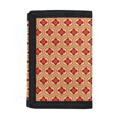 Red Japanese Flower Pattern Print Trifold Wallet