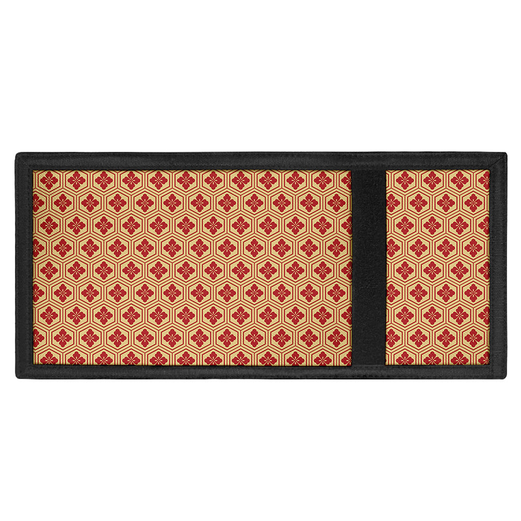 Red Japanese Flower Pattern Print Trifold Wallet