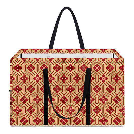 Red Japanese Flower Pattern Print Utility Tote Bag