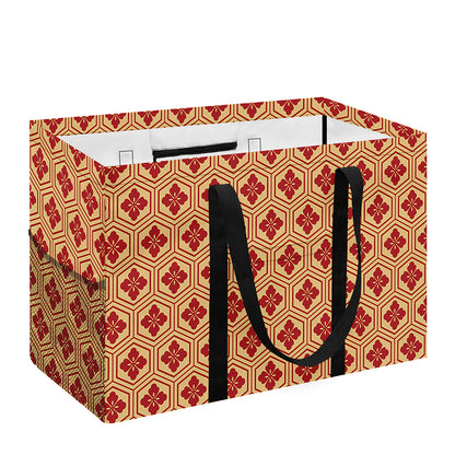 Red Japanese Flower Pattern Print Utility Tote Bag