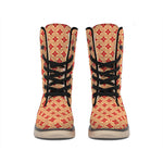 Red Japanese Flower Pattern Print Winter Boots