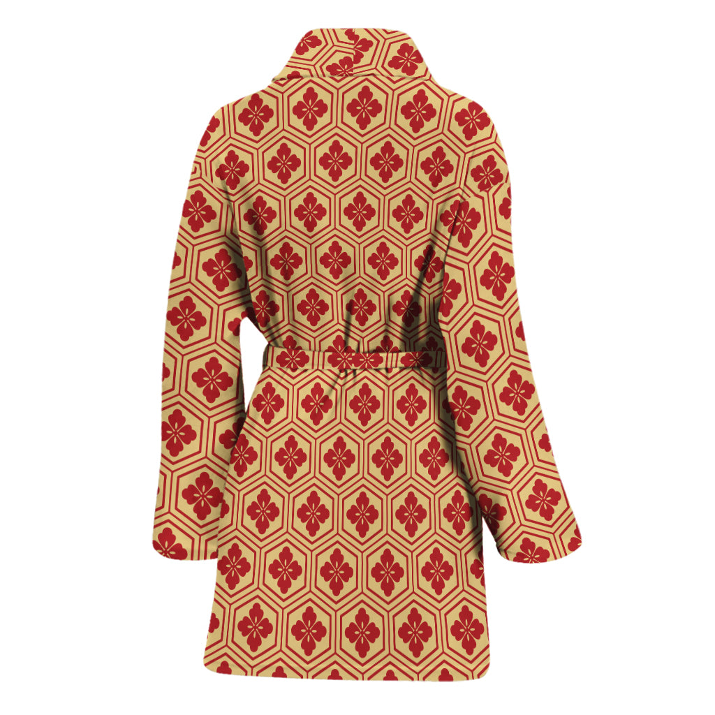 Red Japanese Flower Pattern Print Women's Bathrobe