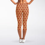 Red Japanese Flower Pattern Print Women's Capri Leggings