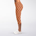 Red Japanese Flower Pattern Print Women's Capri Leggings