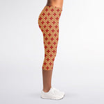Red Japanese Flower Pattern Print Women's Capri Leggings