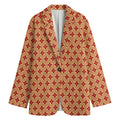 Red Japanese Flower Pattern Print Women's Cotton Blazer