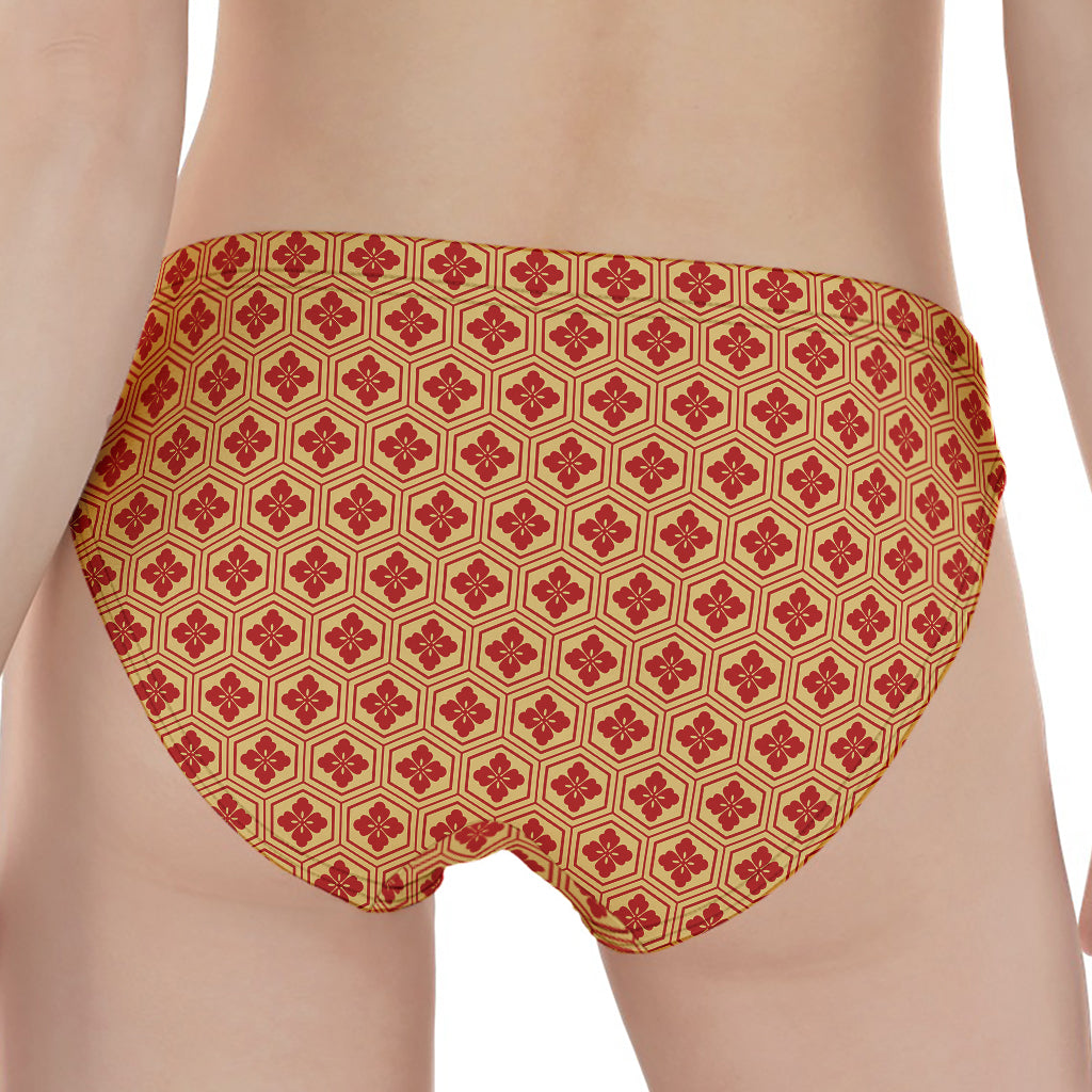 Red Japanese Flower Pattern Print Women's Panties