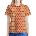 Red Japanese Flower Pattern Print Women's Polo Shirt