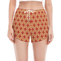 Red Japanese Flower Pattern Print Women's Split Running Shorts