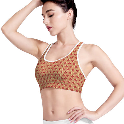 Red Japanese Flower Pattern Print Women's Sports Bra