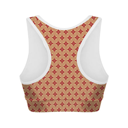 Red Japanese Flower Pattern Print Women's Sports Bra