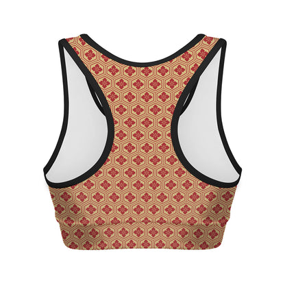 Red Japanese Flower Pattern Print Women's Sports Bra