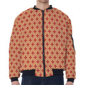 Red Japanese Flower Pattern Print Zip Sleeve Bomber Jacket