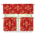 Red Japanese Pattern Print 3 Piece Kitchen Curtains