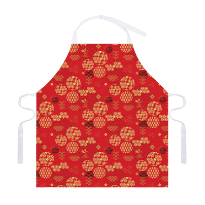 Red Japanese Pattern Print Adjustable Apron