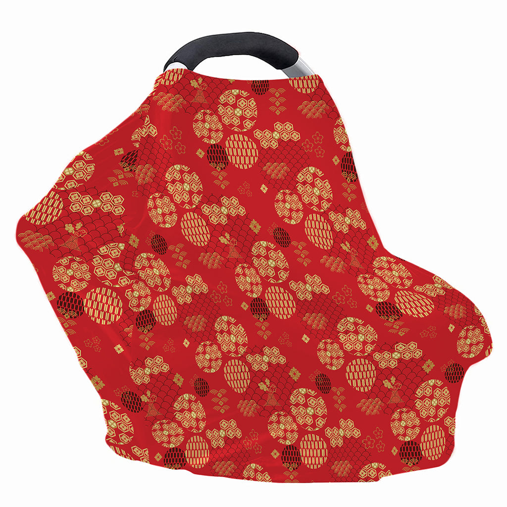 Red Japanese Pattern Print Baby Seat Cover