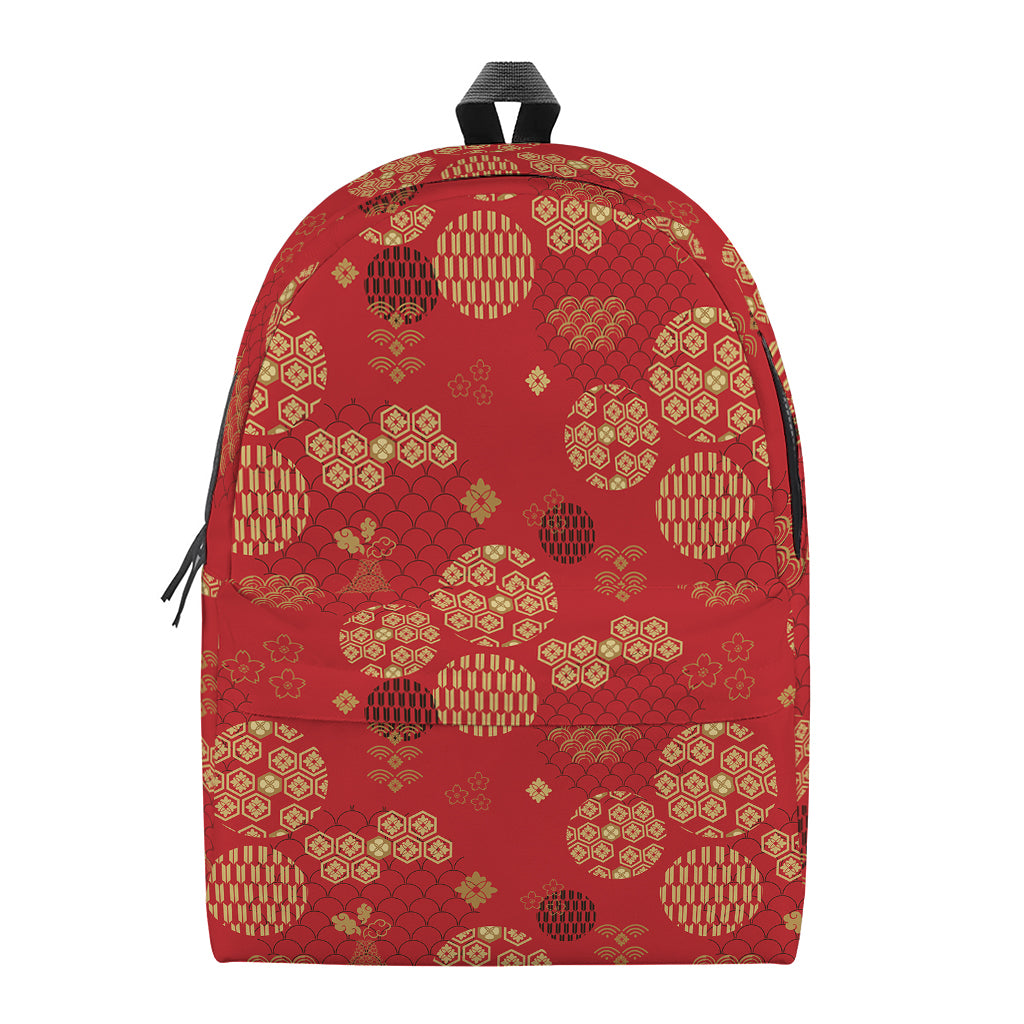 Red Japanese Pattern Print Backpack