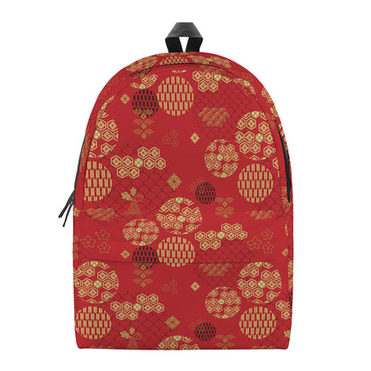 Red Japanese Pattern Print Backpack
