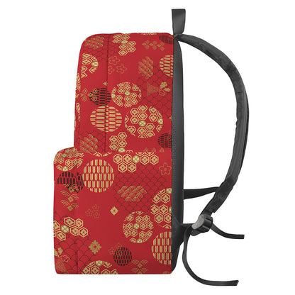 Red Japanese Pattern Print Backpack