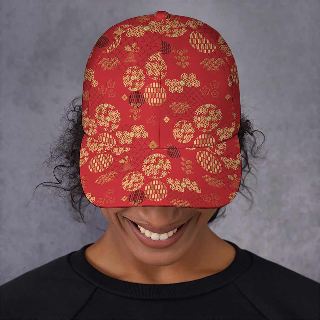 Red Japanese Pattern Print Baseball Cap